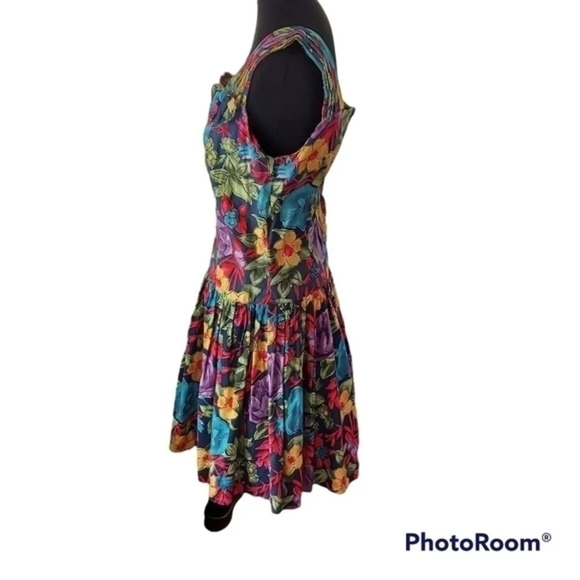 Vintage‎ 80s Floral Sundress Drop Waist - Picture 5 of 16